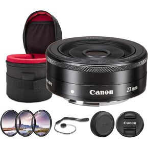 مجموعة عدسات Canon EF-M 22mm f/2 STM | برايم صغير الحجم ذو زاوية واسعة مع فتحة f/2 سريعة، وتركيز تلقائي سلس STM وتصميم فطيرة خفيف الوزن | لصور السفر والشوارع (5985B002) + مجموعة الفلاتر + المزيد in Kuwait