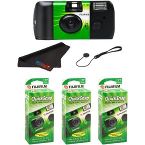 كاميرا Fujifilm QuickSnap Flash 400 للاستخدام مرة واحدة مع حافظة للغطاء وقطعة قماش للتنظيف من الألياف الدقيقة من Pixibytes... (3 عبوات (QuickSnap)) in Kuwait