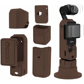 Case for DJI Osmo Pocket 3/Xtra Muse Camera with Stand Base, 8-Piece Silicone Protective Kit with Lens & Screen Protector Accessories for Osmo Pocket 3 Case - Brown in Kuwait