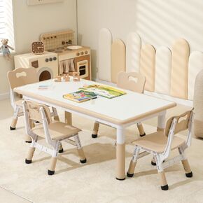 Hulaibit Kids Table and 4 Chairs Set, Height Adjustable Toddler Table and Chairs Set, Graffiti Desktop Children Activity Table for Ages 3-8, Daycare, Classroom, Home in Saudi Arabia