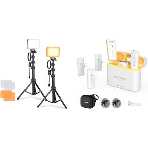 NEEWER Basics BP66 طقم إضاءة لوحة إضاءة LED مكون من قطعتين + نظام ميكروفون لاسلكي KM20 لهواتف iPhone Android والكمبيوتر اللوحي، أبيض in Kuwait