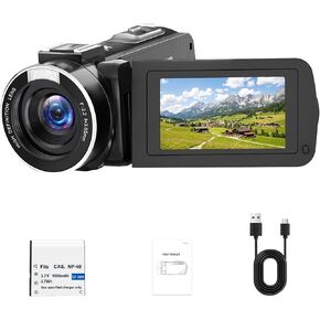 Camcorder Video Camera 2.7K 48MP Vlogging Camera, 18X Digital Zoom Video Camera for YouTube, 3" 270° Rotatable Screen Camcorder with LED Light & Webcam, Anti-Shake Function for Beginners in Kuwait