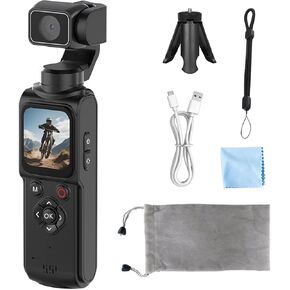 REEDTOCK 4K Handheld Pocket Camera with 75MP Photo, Vlogging Camera with 1.72" Touchscreen, 2400mAh Battery for 180 Mins Recording, Gimbal Digital Camcorder with 330° Face & Auto Tracking (Black) in Saudi Arabia