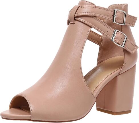 GUNIYIFS Cutout Peep Toe Stacked Heeled Sandals for Women Summer Buckle Cutout Chunky High Heels Sandals Dress Ankle Booties in Saudi Arabia
