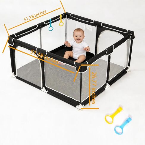 TOMBOSS 50x50 Baby Playpen, Portable Play Yard for Toddlers 1-3, Breathable Mesh Playard, Indoor & Outdoor Play Fence with Pull Rings, Sturdy Activity Pen in Saudi Arabia