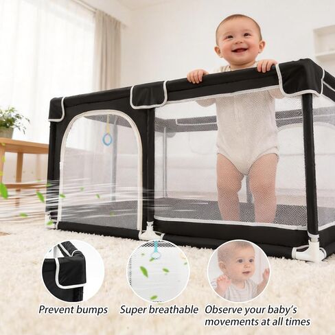 TOMBOSS 50x50 Baby Playpen, Portable Play Yard for Toddlers 1-3, Breathable Mesh Playard, Indoor & Outdoor Play Fence with Pull Rings, Sturdy Activity Pen in Saudi Arabia