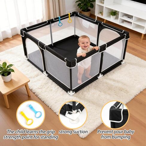 TOMBOSS 50x50 Baby Playpen, Portable Play Yard for Toddlers 1-3, Breathable Mesh Playard, Indoor & Outdoor Play Fence with Pull Rings, Sturdy Activity Pen in Saudi Arabia