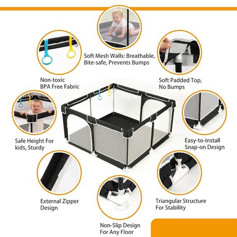 TOMBOSS 50x50 Baby Playpen, Portable Play Yard for Toddlers 1-3, Breathable Mesh Playard, Indoor & Outdoor Play Fence with Pull Rings, Sturdy Activity Pen in Saudi Arabia
