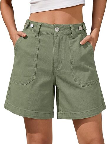 luvamia Jean Shorts for Women High Waisted Wide Leg Cinch Waist Stretchy Denim Mid Thigh Shorts Casual Summer Jorts in Saudi Arabia