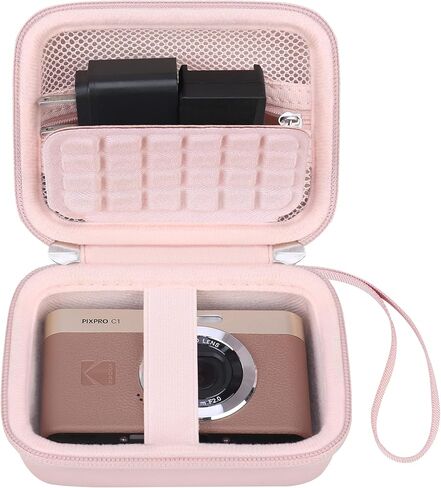 حقيبة حمل Canboc لكاميرا KODAK PIXPRO C1 صديقة للتكبير الرقمي/Canon PowerShot ELPH 360 HS A/ 360 HS/ 360/ IXY 650 كاميرا رقمية، كابل شبكي مناسب للجيب، بطاقة SD، وردي (الجراب فقط) in Kuwait