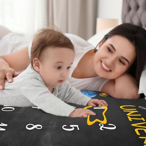 Outer Space Themed Baby Monthly Milestone Blanket Planet Cosmic Print Newborn First Year Growth Mat Baby Shower Memory Picture Recording Blanket 60"x40" with Frame in Kuwait