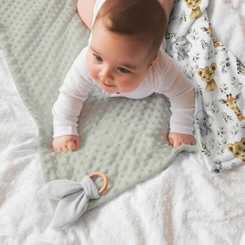 Safari Jungle Animals Baby Blankets Girl Boy 30 x 40, Green Eucalyptus leaf Soft Double Layer Minky Blanket Dotted Fleece Back, Nursery Bed Receiving Quilt Newborn Infant Toddler Shower Gift in Saudi Arabia