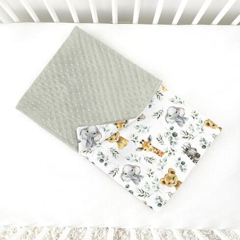 Safari Jungle Animals Baby Blankets Girl Boy 30 x 40, Green Eucalyptus leaf Soft Double Layer Minky Blanket Dotted Fleece Back, Nursery Bed Receiving Quilt Newborn Infant Toddler Shower Gift in Saudi Arabia