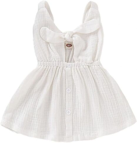 stylesilove Baby Girls Sleeveless Front Tie Bowknot Gauze Cotton Dress Toddler Girl Solid Sundress Summer Outfit in Saudi Arabia