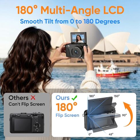 كاميرا رقمية 8K للتصوير الفوتوغرافي، كاميرا ويب واي فاي بدقة 88 ميجابكسل لليوتيوب/التبخير المباشر، شاشة قلاب 3 بوصة 180 درجة وكاميرات مضادة للاهتزاز بتركيز تلقائي 18X مع غطاء عدسة، بطاقة 32 جيجابايت، بطاريتان in Kuwait