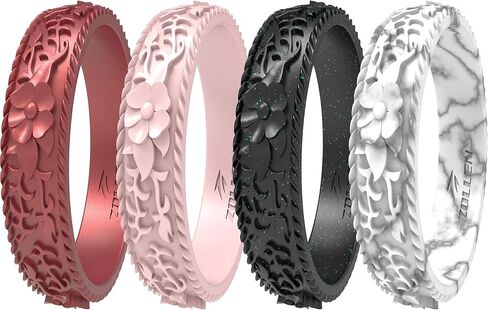 Zollen Silicone Wedding Rings for Women 1/4/7 Packs -Stackable Silicone Rubber Wedding Bands - Innovative Flower & Vine Collection in Saudi Arabia