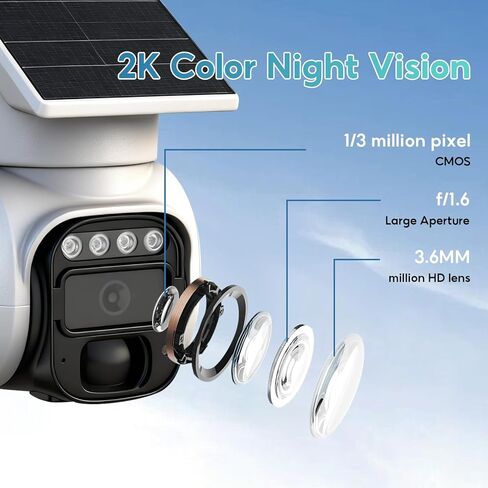 4G LTE Cellular Security Camera No Internet Needed, Solar No WiFi Security Camera Outdoor Wireless with SIM Card, 2K Color Night Version, 360 Live View, Motion Detection, 2-Way Audio in Kuwait