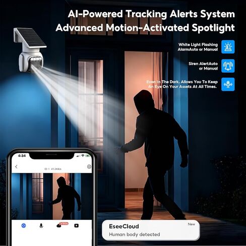 4G LTE Cellular Security Camera No Internet Needed, Solar No WiFi Security Camera Outdoor Wireless with SIM Card, 2K Color Night Version, 360 Live View, Motion Detection, 2-Way Audio in Kuwait