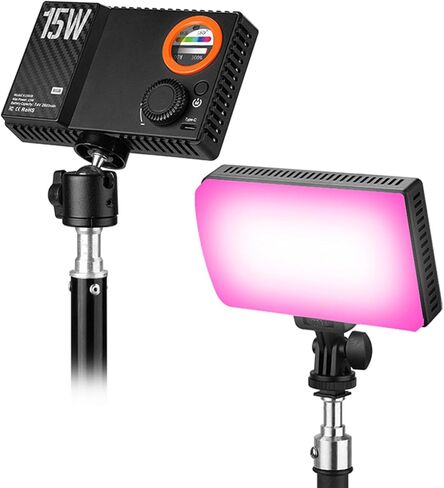 banapoy RGB ملء الضوء، قابلة للشحن 15W 168 LED 1800K-9000K ضوء فيديو عاكس للضوء، مدونة فيديو مع بطارية 2600 مللي أمبير في الساعة من النوع C لشحن التصوير الفوتوغرافي ومدونات الفيديو وصور حفلات الزفاف للأطفال in Kuwait
