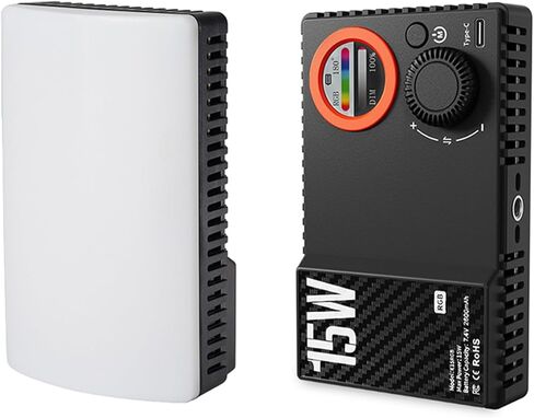 banapoy RGB ملء الضوء، قابلة للشحن 15W 168 LED 1800K-9000K ضوء فيديو عاكس للضوء، مدونة فيديو مع بطارية 2600 مللي أمبير في الساعة من النوع C لشحن التصوير الفوتوغرافي ومدونات الفيديو وصور حفلات الزفاف للأطفال in Kuwait