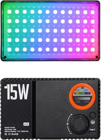 banapoy RGB ملء الضوء، قابلة للشحن 15W 168 LED 1800K-9000K ضوء فيديو عاكس للضوء، مدونة فيديو مع بطارية 2600 مللي أمبير في الساعة من النوع C لشحن التصوير الفوتوغرافي ومدونات الفيديو وصور حفلات الزفاف للأطفال in Kuwait