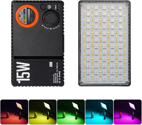 banapoy RGB ملء الضوء، قابلة للشحن 15W 168 LED 1800K-9000K ضوء فيديو عاكس للضوء، مدونة فيديو مع بطارية 2600 مللي أمبير في الساعة من النوع C لشحن التصوير الفوتوغرافي ومدونات الفيديو وصور حفلات الزفاف للأطفال in Kuwait