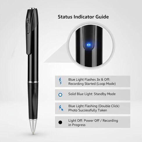 1080P HD Pen Camera with Audio – Mini Body Cam for Home Security & Nanny Monitoring | Discreet Micro Camera for Meetings & Lectures | One-Click Recording, 32GB SD Card Included in Kuwait