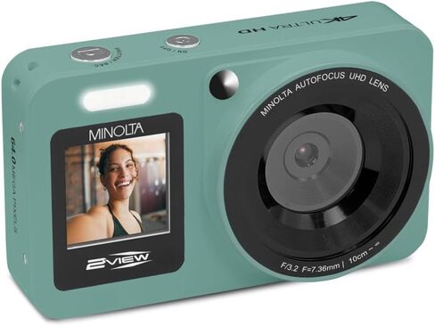 Minolta MND33 2VIEW 64 Megapixels AF Digital Camera with 4K UHD Video and Dual Front & Rear LCD (Teal) in Saudi Arabia