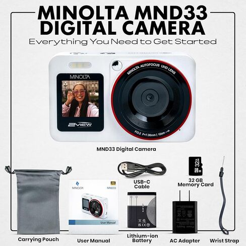 Minolta MND33 2VIEW 64 Megapixels AF Digital Camera with 4K UHD Video and Dual Front & Rear LCD (Teal) in Saudi Arabia