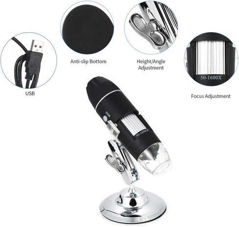 مجهر رقمي USB تكبير 1600X مع وظيفة OTG وحامل إضاءة 8-LED مكبر متعدد الوظائف in Kuwait