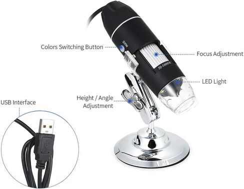 مجهر رقمي USB تكبير 1600X مع وظيفة OTG وحامل إضاءة 8-LED مكبر متعدد الوظائف in Kuwait