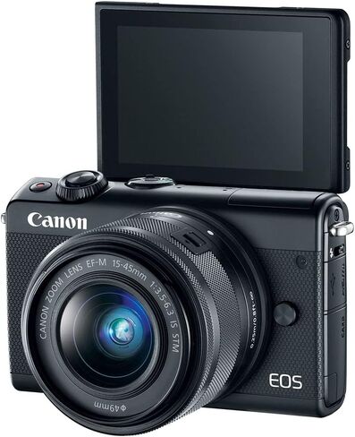 كاميرا Canon EOS M100 الرقمية بدون مرآة مع عدسة 15-45 مم (أسود) (2209C011) + بطاقة سعة 64 جيجابايت + حافظة + قارئ بطاقات + حامل ثلاثي مرن + حزام يد + حافظة غطاء + محفظة + مجموعة تنظيف in Kuwait