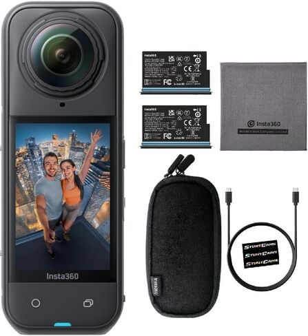 Insta360 X5 - كاميرا خوذة تصوير فيديو 8K 360 مقاومة للماء بدقة 72 ميجابكسل، مستشعر 1/1.28 بوصة، عدسات قابلة للاستبدال ذات أداء منخفض الإضاءة للرياضة والسفر والمحتوى الخارجي مع بطارية إضافية in Kuwait