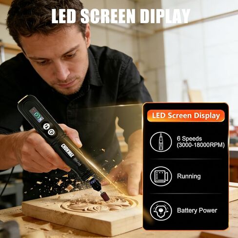 Cordless Rotary Tool, 6-Speed Working Sreen Display Grinder Kit with Universal Collet and Front LED Light, 68 Accessories Art Craft Tool for Engraving, Sanding, Polishing, Drilling, Grinding in Saudi Arabia