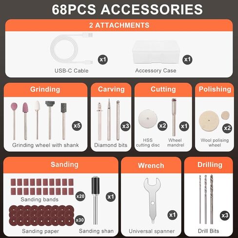 Cordless Rotary Tool, 6-Speed Working Sreen Display Grinder Kit with Universal Collet and Front LED Light, 68 Accessories Art Craft Tool for Engraving, Sanding, Polishing, Drilling, Grinding in Saudi Arabia