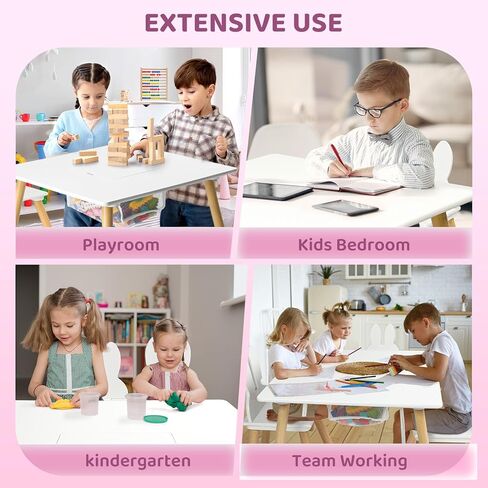 JOYMOR Kids Table and 2 Chairs Set, 3 in 1 Design for Toddler Activity, with Removable Tabletop, Storage Space and White Bunny Ear Chairs, Ideal for Craft and Playroom, Fit for Kids 2 to 5 Years Old in Saudi Arabia