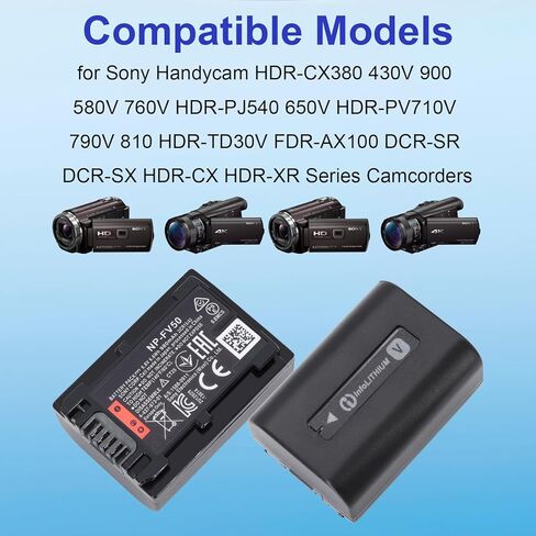 بطارية بديلة NP-FV50 NP-FV30 NP-FV40 980 مللي أمبير في الساعة متوافقة مع كاميرات Sony Handycam HDR-CX380 430V 900 580V 760V HDR-PJ540 650V HDR-PV710V 790V 810 HDR-TD30V (متوافقة بنسبة 100% مع الأصلية) in Kuwait