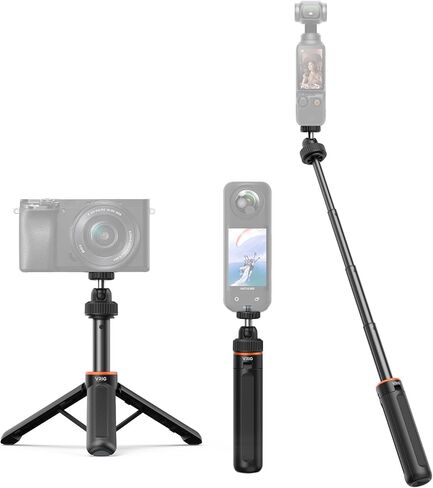 VRIG Selfie Stick Tripod for DJI OSMO Pocket4 Insta360 X5 X4 X3 Gopro Hero13 12 Extendable Mini Tripod Stand with 360° Ball Head 1/4" Screw Small Tripod Compatible with Action Camera Sony Nikon Canon in Kuwait