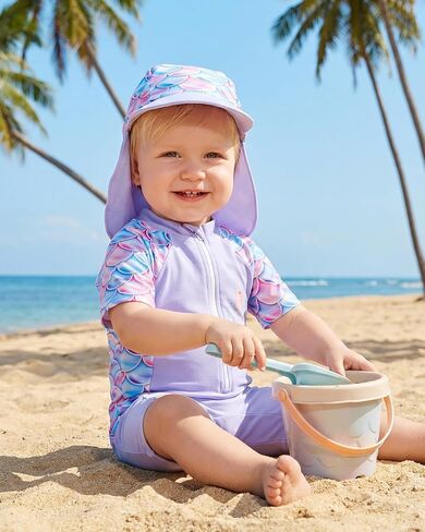 JiAmy Toddler Baby Girls Swimsuit with Sun Hat Short Sleeve Zip Up Rash Guard Sun Protection Beach One Piece Bathing Suit in Saudi Arabia