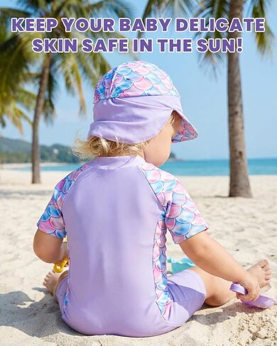 JiAmy Toddler Baby Girls Swimsuit with Sun Hat Short Sleeve Zip Up Rash Guard Sun Protection Beach One Piece Bathing Suit in Saudi Arabia