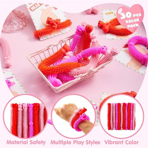 Joyin 30 Pack بطاقات هدايا عيد الحب مع مجموعة ألعاب سلسلة متعددة الألوان ، ألعاب Noodle Unicorn ، ألعاب تململ الإجهاد للأطفال Favors ، تبادل هدايا الفصل الدراسي ، جائزة اللعبة in Saudi Arabia