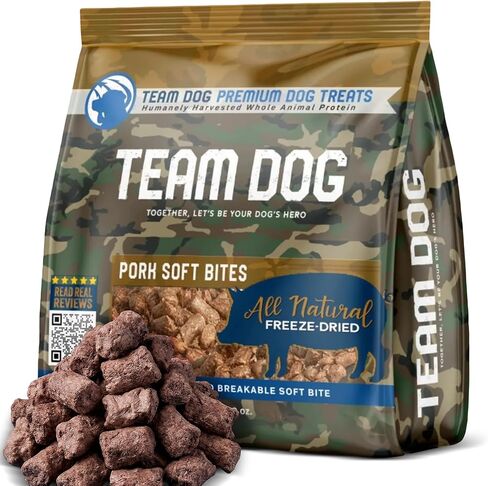 Team Dog Freeze Dried Pork Soft Dog Treats & Dog Food Topper | Grain Free Dog Treats for Training | 100% USA-Sourced Pork for Cleaner Teeth, Digestive Health & Muscle Growth | 14 oz Bulk Size in Saudi Arabia