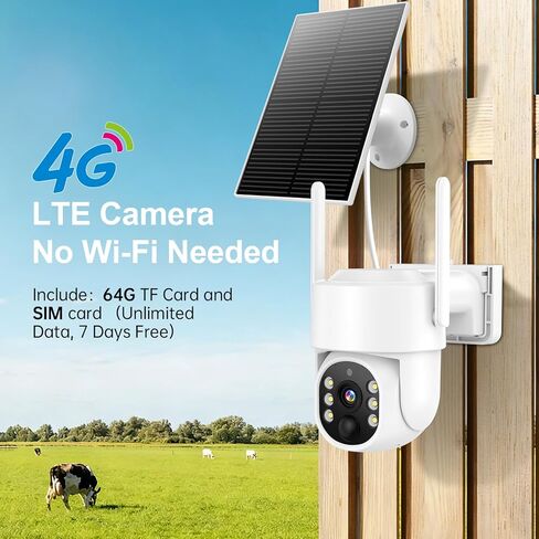 4G LTE Cellular Solar Security Camera Wireless Outdoor, No WiFi Solar Powered Camera, 360° Live View, 2K Color Night Vision, PIR Detection, 2-Way Audio, Motion Alert, Built in SIM Card (White) in Saudi Arabia