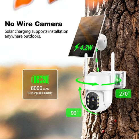 4G LTE Cellular Solar Security Camera Wireless Outdoor, No WiFi Solar Powered Camera, 360° Live View, 2K Color Night Vision, PIR Detection, 2-Way Audio, Motion Alert, Built in SIM Card (White) in Saudi Arabia