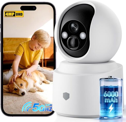 كاميرا Noonkey 4MP WiFi لأمن المنزل، كاميرا مراقبة لاسلكية داخلية مع بطارية قابلة لإعادة الشحن، 5G&2.4G WiFi6، كشف حركة AI، صوت ثنائي الاتجاه، رؤية ليلية ملونة، دعم Alexa، 3K/1-Pack in Kuwait