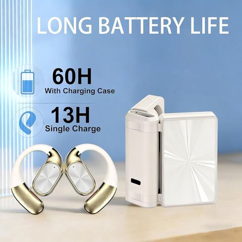 Open Ear EarBuds - Headphones Bluetooth with Dual-Fold Design,60H Playtime Bluetooth 6.0 Wireless Earbuds，High-Fidelity Sound,IPX5 Waterproof & Sweatproof for Sports/Fitness/Travel/Workouts (Black) in Kuwait