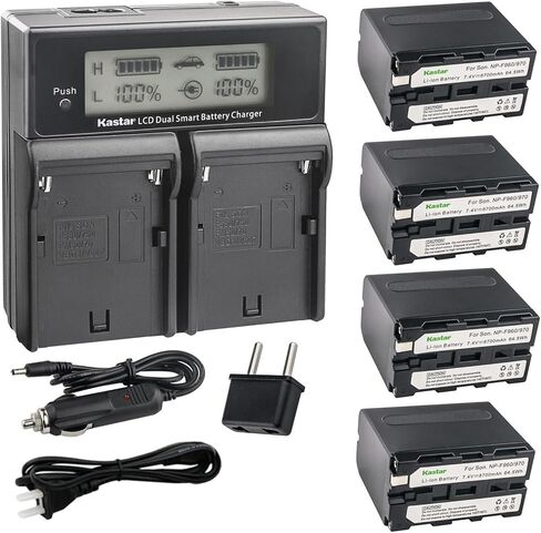 بطارية Kastar NP-F970 وشاحن مزدوج سريع CH04 متوافق مع كاميرا Sony DCR-VX9 DCR-VX9000 DSR-DU1 DSR-200 DSR-PD100 DSR-PD150 DSR-PD170 DSR-PD190 DSR-V10 EVO-250 DKC-FP3GV-A100 GV-A500 in Kuwait