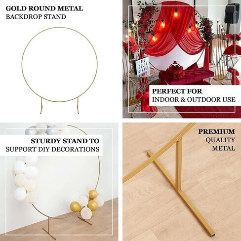 Efavormart 6.5ft Gold Metal Circle Backdrop Stand, Large Round Balloon and Flower Arch Frame with Stable Base for Wedding Ceremonies and Grand Events in Saudi Arabia