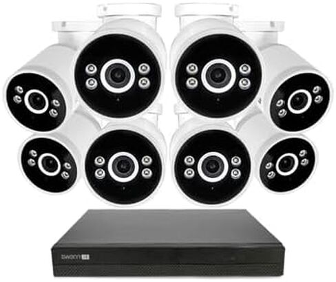 نظام كاميرا أمان Swann AdvancedX 4K سلكي NVR، 8 قنوات، 4 كاميرات PoE خارجية، تخزين القرص الصلب 1 تيرابايت، رؤية ليلية ملونة، تحليل الفيديو (4 كاميرات رصاصة 8 قنوات NVR 4K 1 تيرابايت HDD) in Kuwait