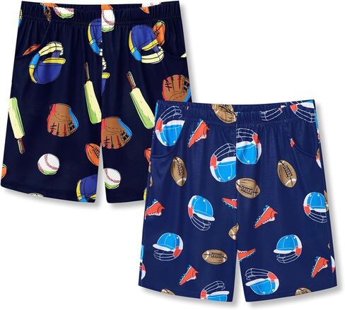 Tebbis Boys Pajama Shorts - 2 Pack Summer Lounge Bottoms with Pockets, Soft Kids&Teen Loungewear Size 6-18 in Saudi Arabia